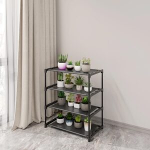 Haizsijin 4-Tier Small Shoe Rack, Stackable Nonwoven Shoe Storage Organizer Metal Narrow Shoe Shelf for Entryway, Hallway, Closet (4-black)