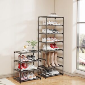 Haizsijin 4-Tier Small Shoe Rack, Stackable Nonwoven Shoe Storage Organizer Metal Narrow Shoe Shelf for Entryway, Hallway, Closet (4-black)