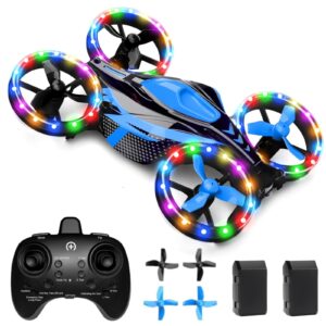 Drones for Kids - Toys for Boys Girls Perfect Christmas and Birthday Gifts - Dual Mode for Land and Fly Match LED Flash Lights wheels with 12 Scene Modes (Reef Blue)