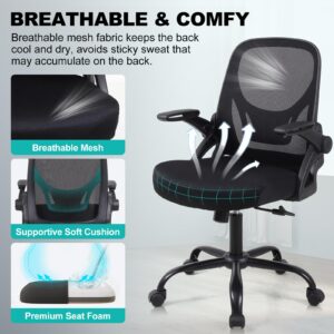 Nusetx Office Chair, Ergonomic Desk Chair - Thick Cushion Adjustable Height Computer Chair with Lumbar Support and Flip-up Armrests, Home Office Desk Chairs, Swivel Executive Task Chair, Black