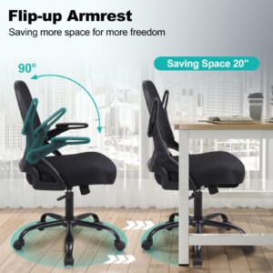 Nusetx Office Chair, Ergonomic Desk Chair - Thick Cushion Adjustable Height Computer Chair with Lumbar Support and Flip-up Armrests, Home Office Desk Chairs, Swivel Executive Task Chair, Black