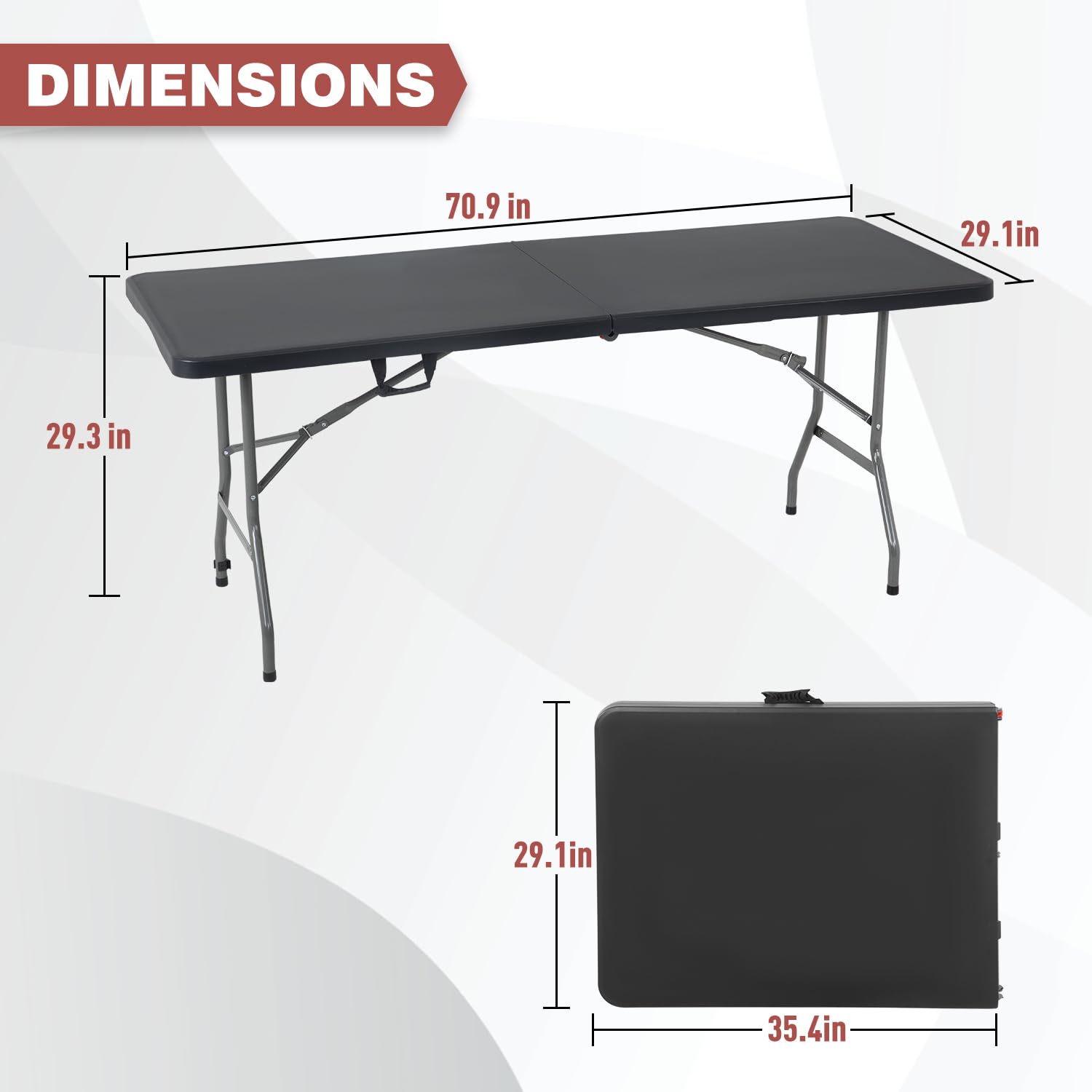 FDW Folding Half Portable Foldable Table for Parties Backyard Events (White, 6 FT 70 * 29) (Black, 6 FT)