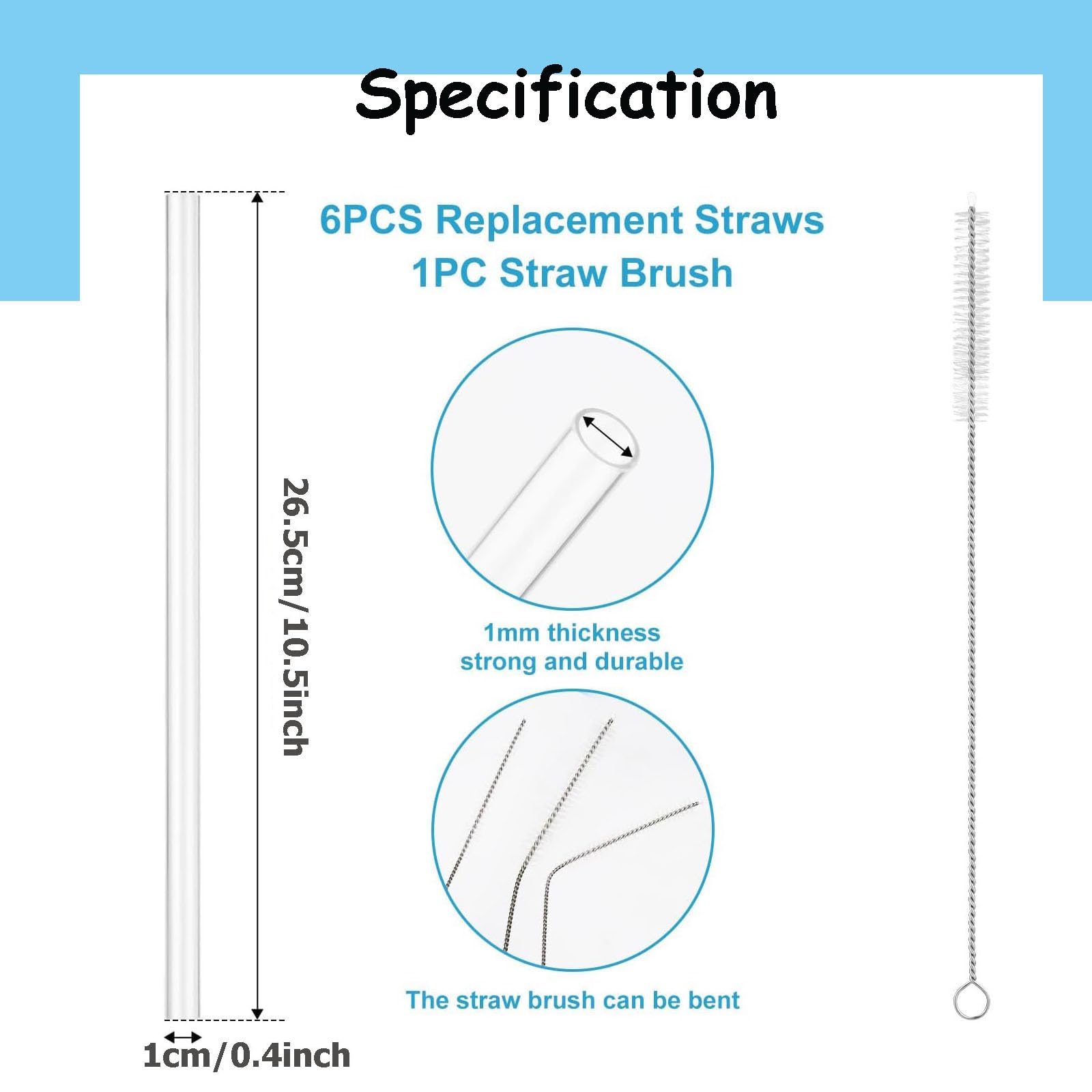 JILINWEI Stronghold Straw Lid Set, 6Pack Reusable Clear Straws with Cleaning Brush, Accessory for Change your Magslider to Allow A Straw to Insert (Can't Prevent Leakage)