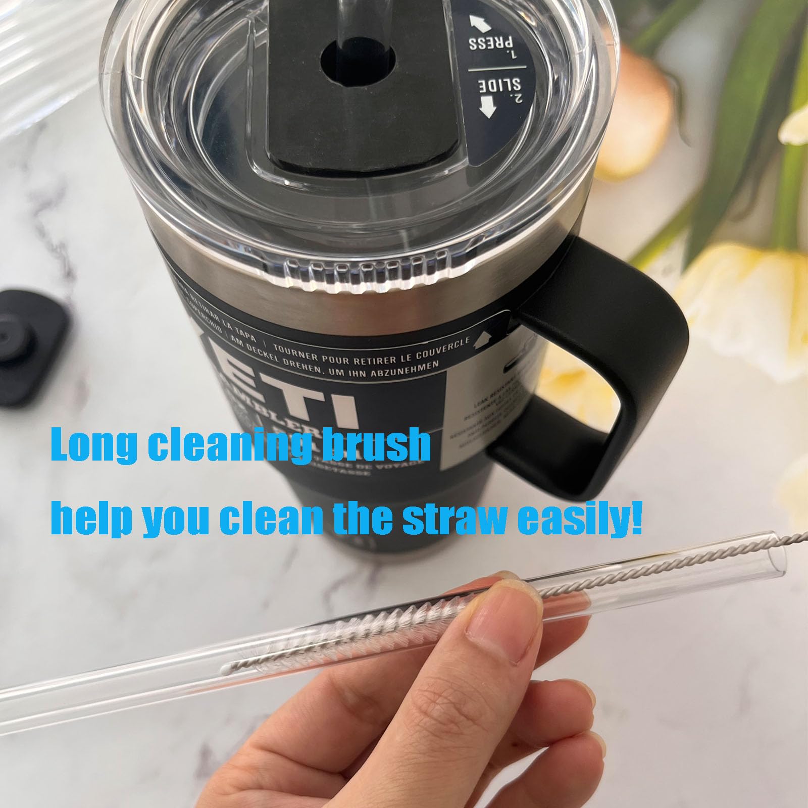 JILINWEI Stronghold Straw Lid Set, 6Pack Reusable Clear Straws with Cleaning Brush, Accessory for Change your Magslider to Allow A Straw to Insert (Can't Prevent Leakage)