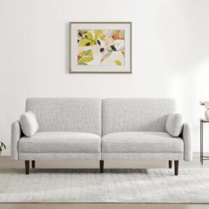 CHITA Mid-Century Modern Sofa, Fabric Couch for Living Room with Solid Wood Leg, No-Tools Assembly, 73''W, Ivory