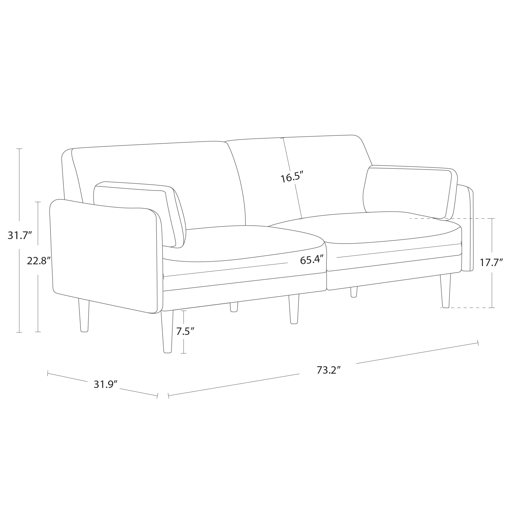 CHITA Mid-Century Modern Sofa, Fabric Couch for Living Room with Solid Wood Leg, No-Tools Assembly, 73''W, Ivory