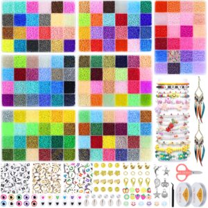 ghguole 168 colors 68000pcs 2mm glass seed beads for jewelry making kit, small beads bracelet making kit, tiny beads necklace making kit with letter evil eye beads & charms pendants, diy, art