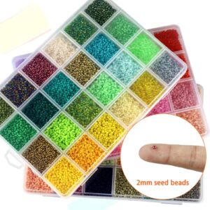 Ghguole 168 Colors 68000pcs 2mm Glass Seed Beads for Jewelry Making Kit, Small Beads Bracelet Making Kit, Tiny Beads Necklace Making Kit with Letter Evil Eye Beads & Charms Pendants, DIY, Art