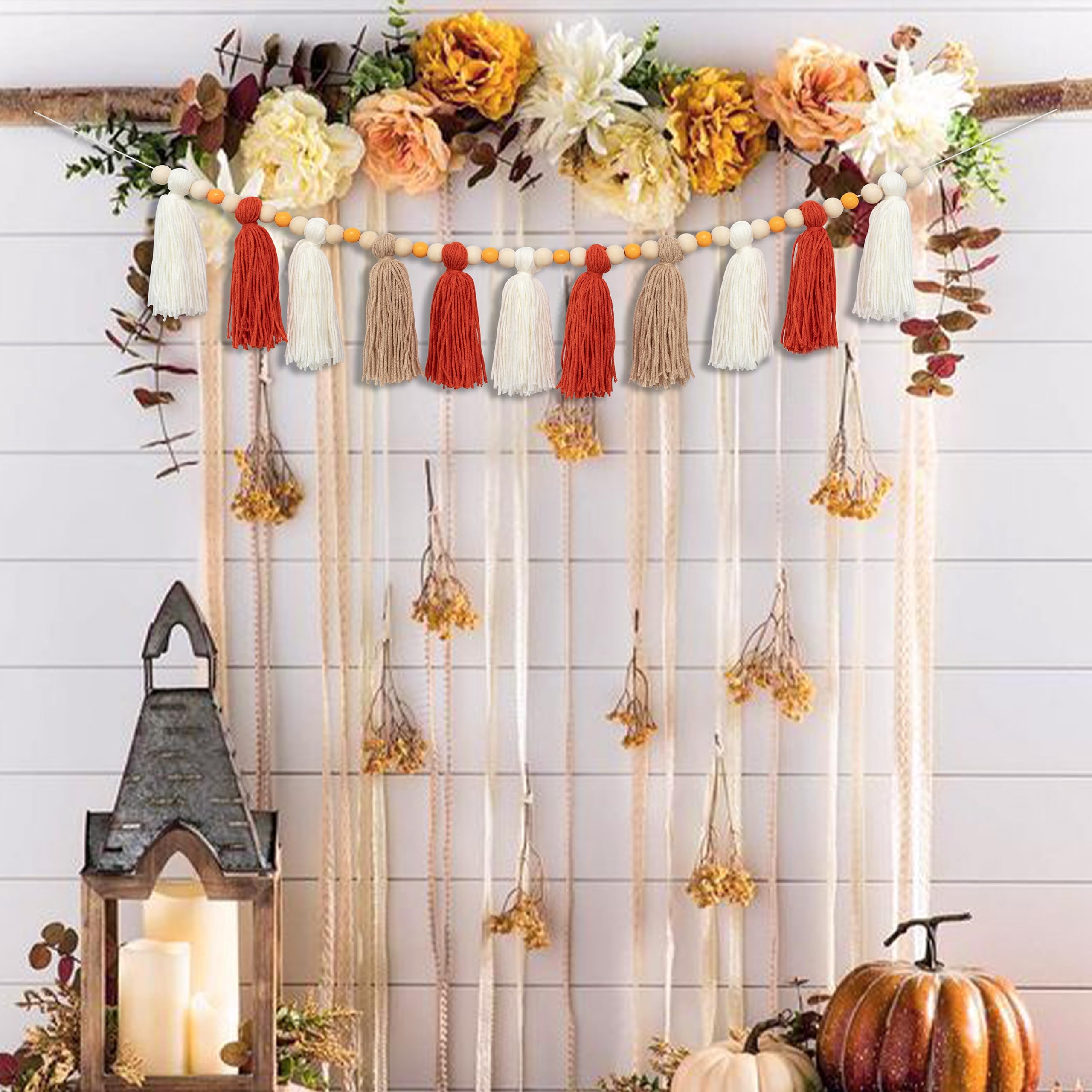 CANTLY Fall Autumn Tassel Garland - White Orange Groovy Party Decorations 1st Birthday High Chair Banner Backdrop for Baby Shower Halloween Party Decorations (Fall Autumn Tassel)