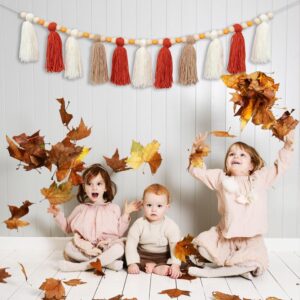 CANTLY Fall Autumn Tassel Garland - White Orange Groovy Party Decorations 1st Birthday High Chair Banner Backdrop for Baby Shower Halloween Party Decorations (Fall Autumn Tassel)