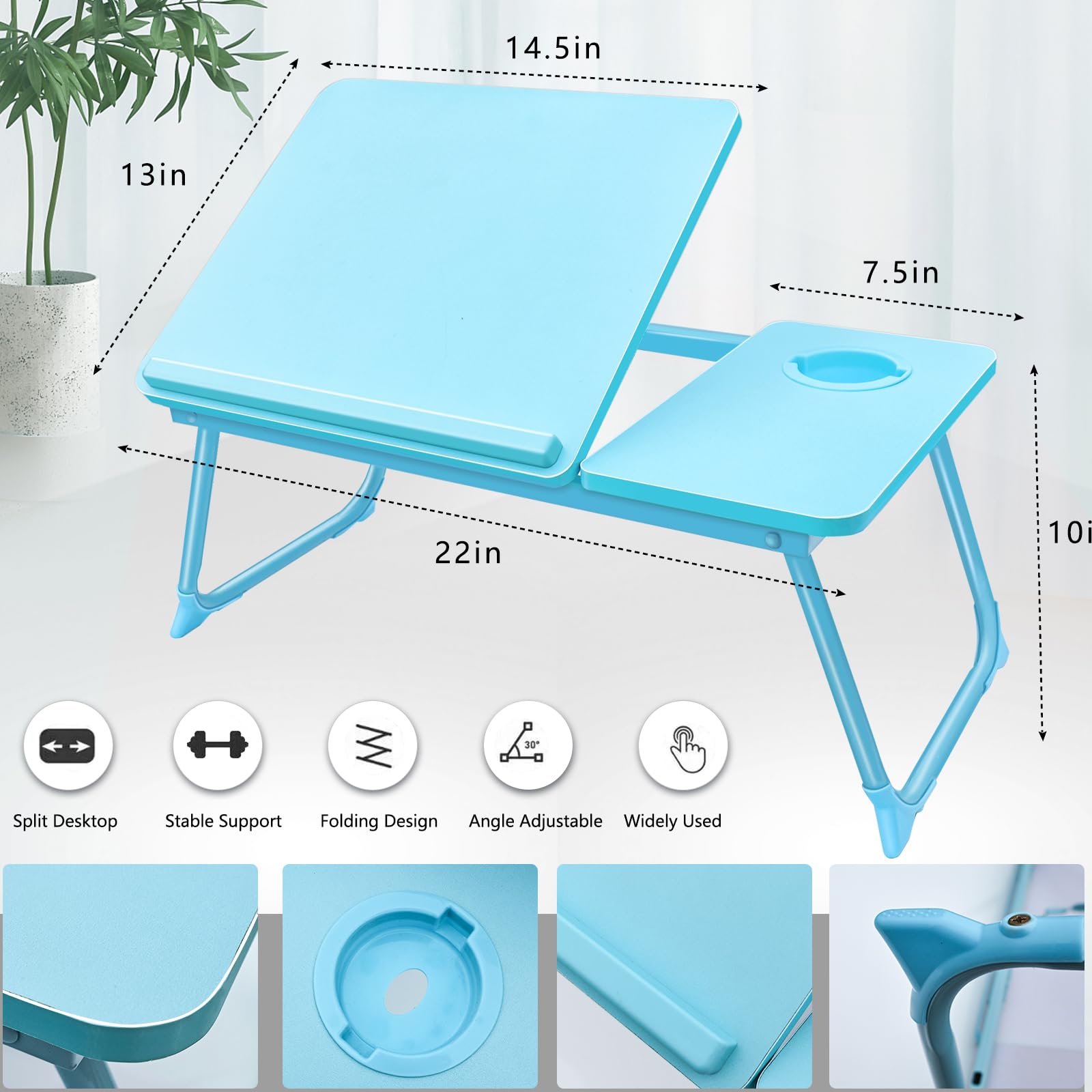 Laptop Desk for Bed Couch, Portable Lap Desk for Laptop, Foldable Bed Table Tray, Kids Lap Desks with Cup Holder, Laptop Stand for Bed, Bed Desk for Laptop and writing (Blue)