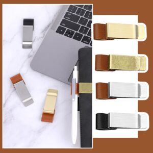 Giantree Pen Loop Holder, 4Pcs Metal Pen Holder Notebook Leather Retro Notebook Pen Holder Pen Loop with Clips for Journal Notebook Planner Clipboard Office Pocket Calendar Magazines