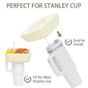 Dazhuocs Snack Bowl for Stanley Cup with Cover, Reusable Snack Tray with Lid Fits for Stanley 40 oz Tumbler with Handle, Stanley Accessories Silicone Snack Ring (Yellow White)