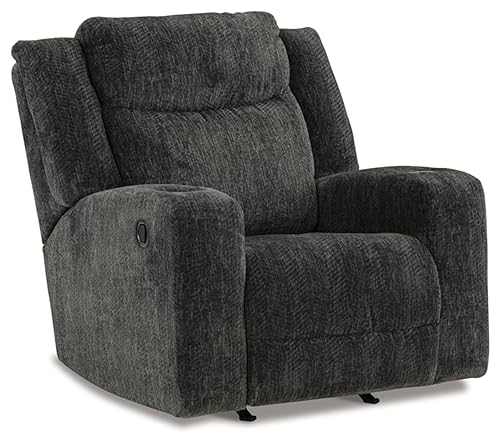 Signature Design by Ashley Martinglenn Modern Chevron Velvet Manual Rocker Recliner with Cup Holders, Black