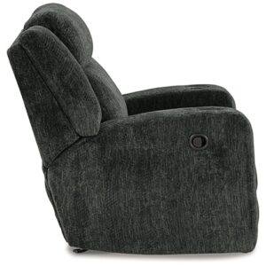 Signature Design by Ashley Martinglenn Modern Chevron Velvet Manual Rocker Recliner with Cup Holders, Black