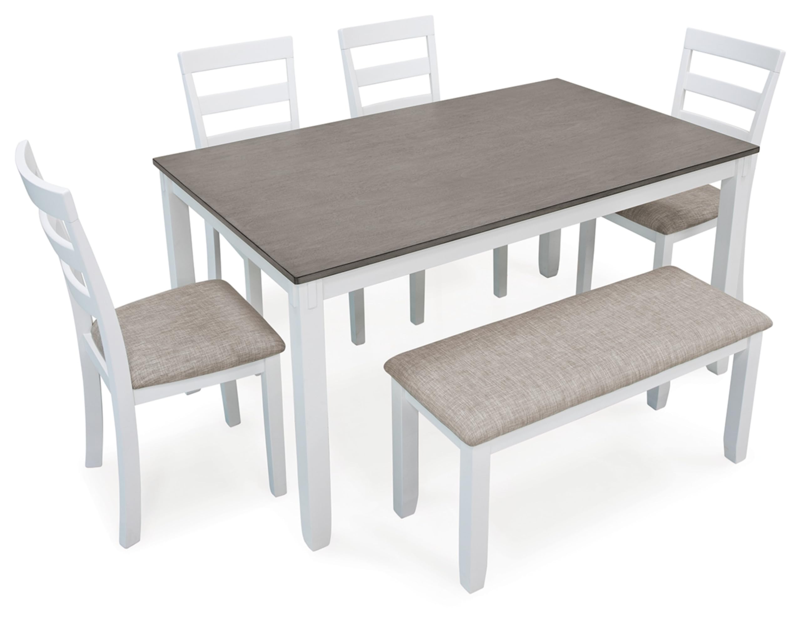 Signature Design by Ashley Stonehollow Modern Farmhouse Dining Table with Upholstered Chairs and Bench, Set of 6, White & Gray