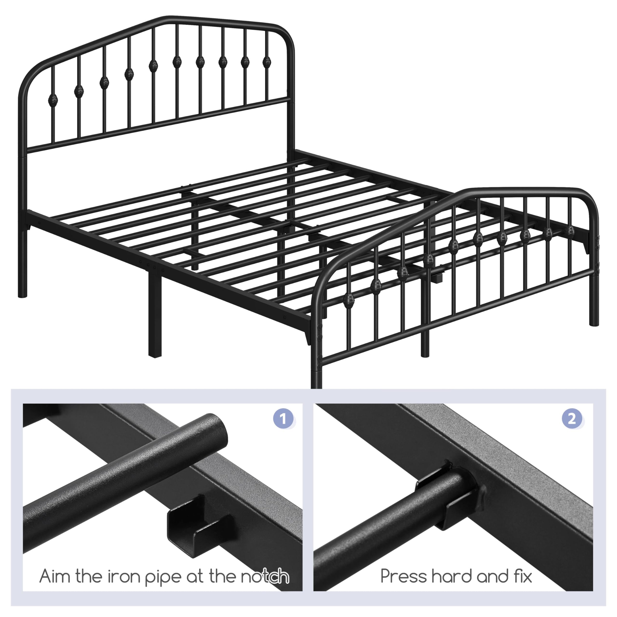 Yaheetech Queen Bed Frames Metal Platform Bed with Victorian Style Wrought Iron Headboard and Footboard/Easy Assembly/No Box Spring Needed/Black Queen Bed