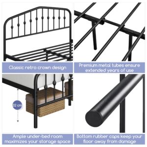 Yaheetech Queen Bed Frames Metal Platform Bed with Victorian Style Wrought Iron Headboard and Footboard/Easy Assembly/No Box Spring Needed/Black Queen Bed