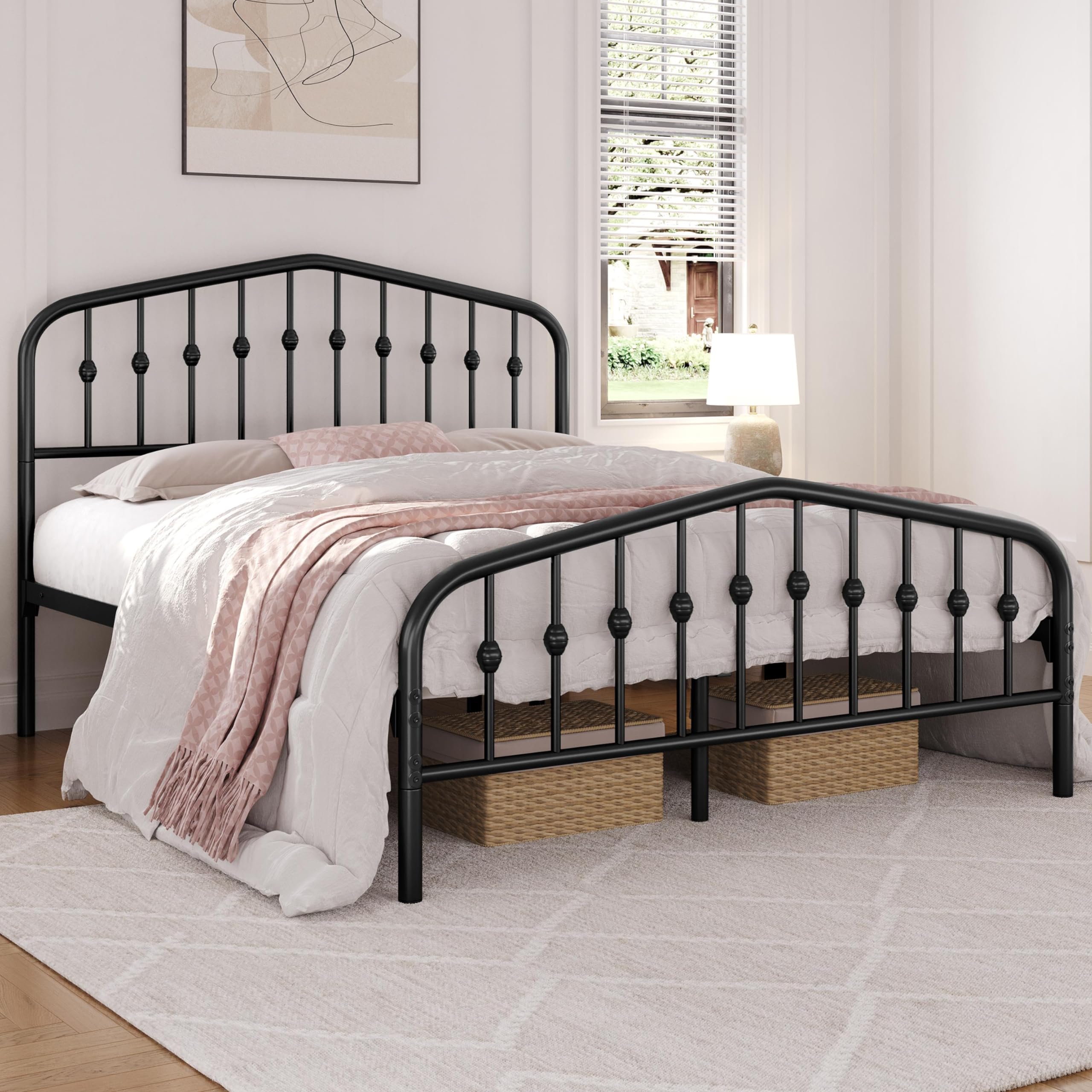 Yaheetech Queen Bed Frames Metal Platform Bed with Victorian Style Wrought Iron Headboard and Footboard/Easy Assembly/No Box Spring Needed/Black Queen Bed