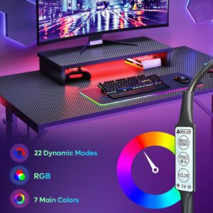 Bestie Gaming Room Set 42 inch LED Small Gaming Desk with Monitor Stand Bundle with LED Coffee Tables for Living Room,