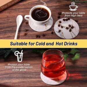 9 Pieces Ceramic Drink Coasters with Holder, Billbotk Absorbent Drink Coasters for Coffee Table, Marble Style Coasters Wooden Table, Suitable for Kinds of Cups, 4 Inches