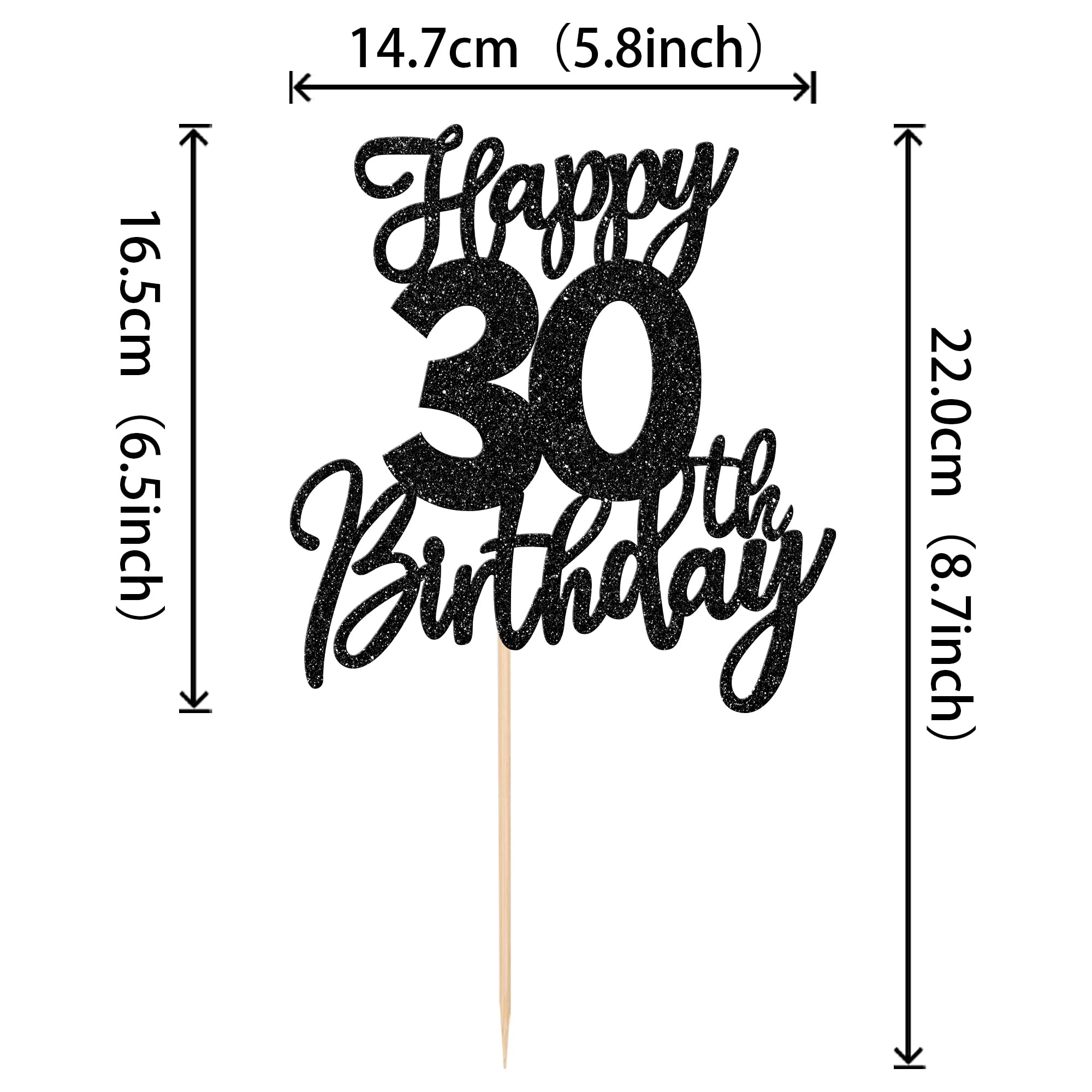 1 PCS Happy 30th Birthday Cake Topper Glitter Cheers to 30 Years Birthday Cake Pick Thirty Hello 30 Fabulous Cake Decoration for Happy 30th Birthday Anniversary Party Decorations Supplies Black