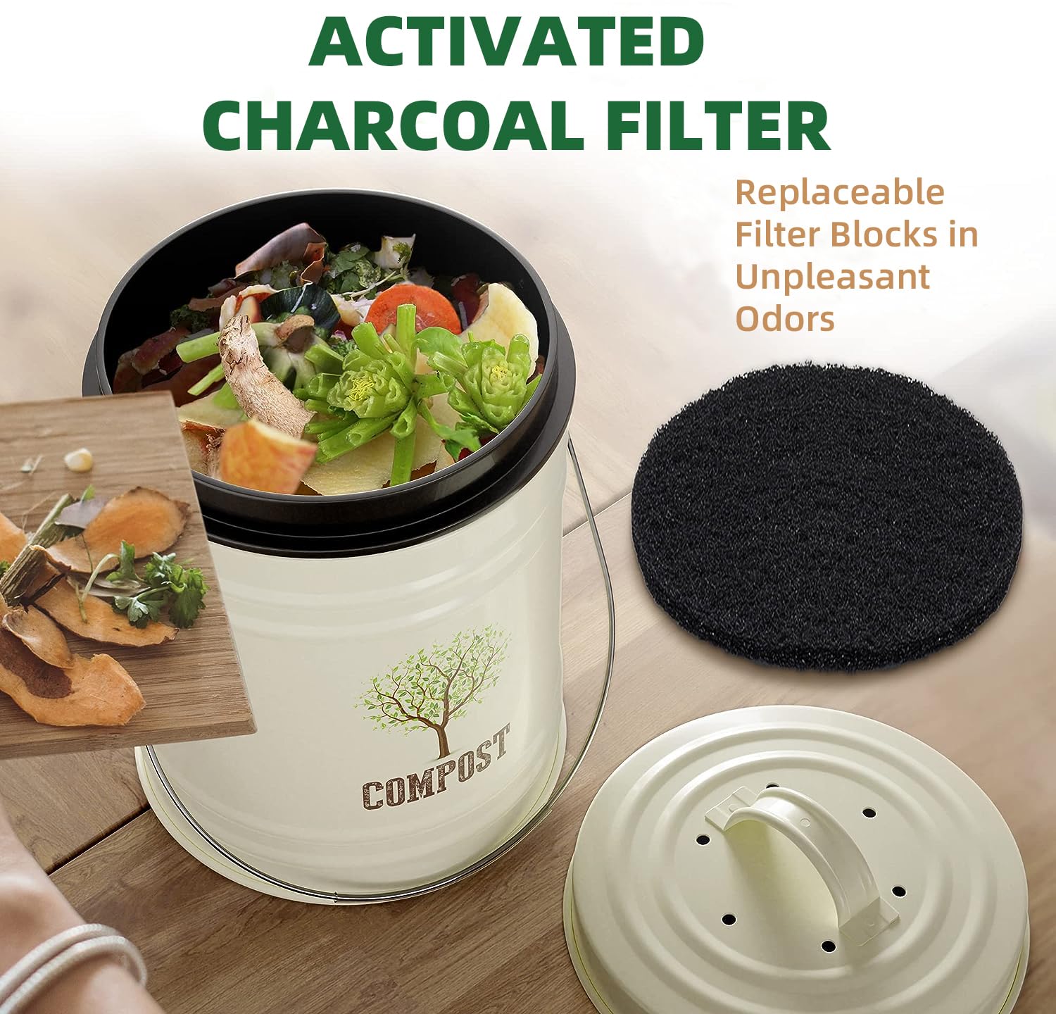 6 Pack Activated Carbon Compost Bin Filters, 6.75 Inch +5 Inch Round Replacement Filters for Kitchen Compost Pail, Countertop Bucket Refill Sets, Compatible with Compost Collector Square+Round