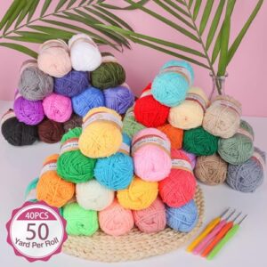 XSEINO Crochet Kit with Crochet Hooks Yarn Set - Premium Bundle includes 40 Colors Crochet Yarn Balls, Crochet Kit, Accessories Kit, Crochet Bag and Lot More - Starter Pack for Kids Adults