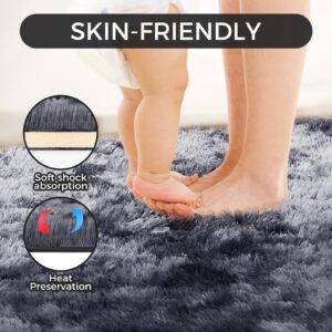 Super Soft Rugs for Living Room, 4X6 Fluffy Shag Area Rugs, High Pile Soft Carpet for Bedroom and Teens living Room, Home Decor, Tie-Dyed Dark Grey