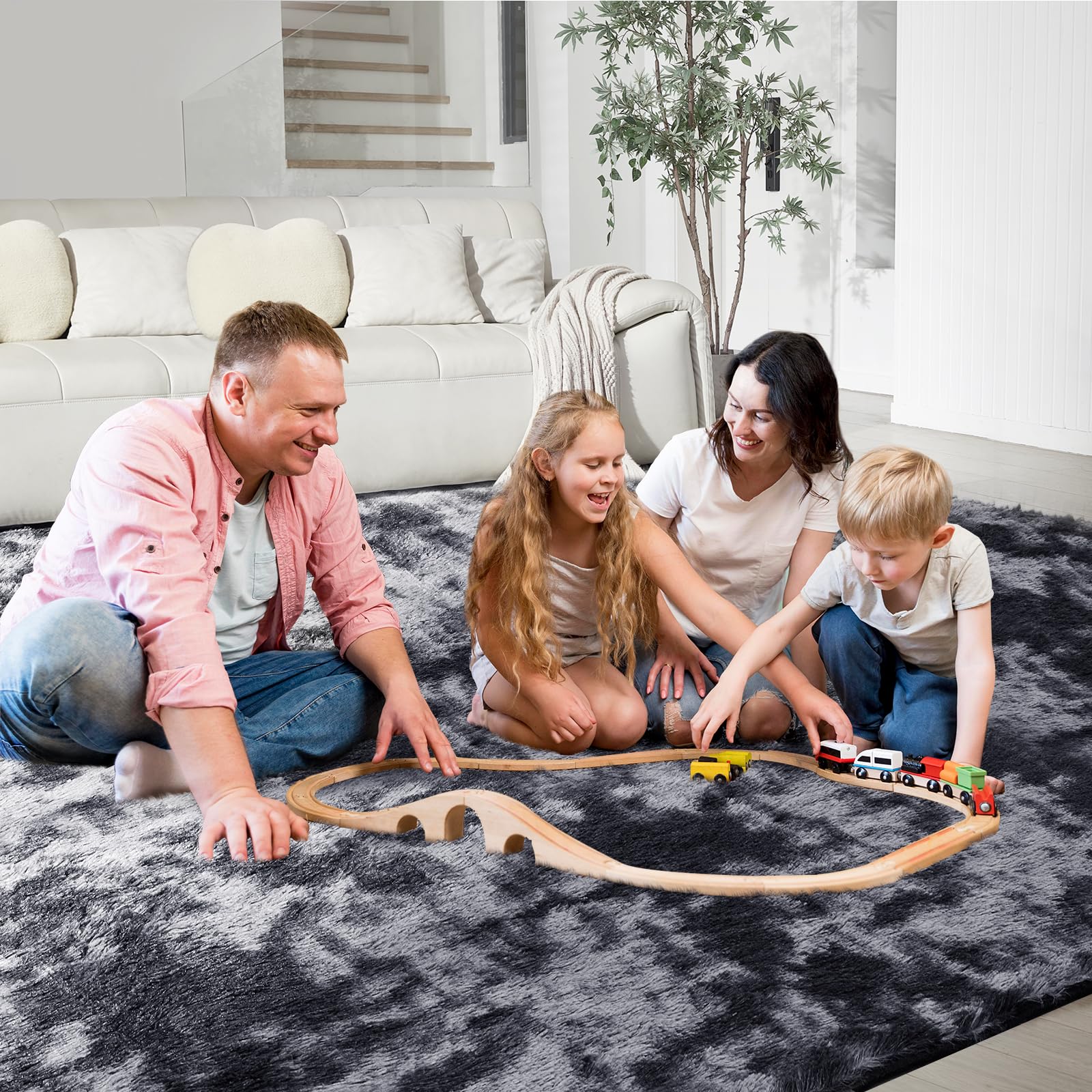 Super Soft Rugs for Living Room, 4X6 Fluffy Shag Area Rugs, High Pile Soft Carpet for Bedroom and Teens living Room, Home Decor, Tie-Dyed Dark Grey