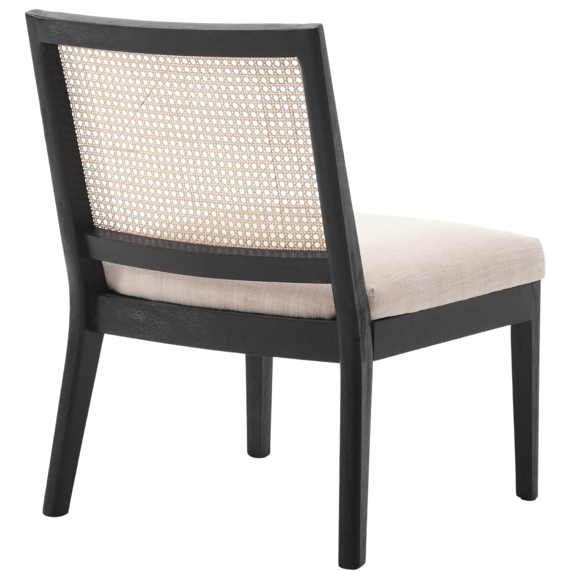 BESTANO Rattan Accent Chairs Mid Century Mordern Black Wooden Accent Armless Chair with Rectangle Cane Back Farmhouse Upholstered Patio Chairs for Living Room Bedroom Reading Indoor, Beige Linen