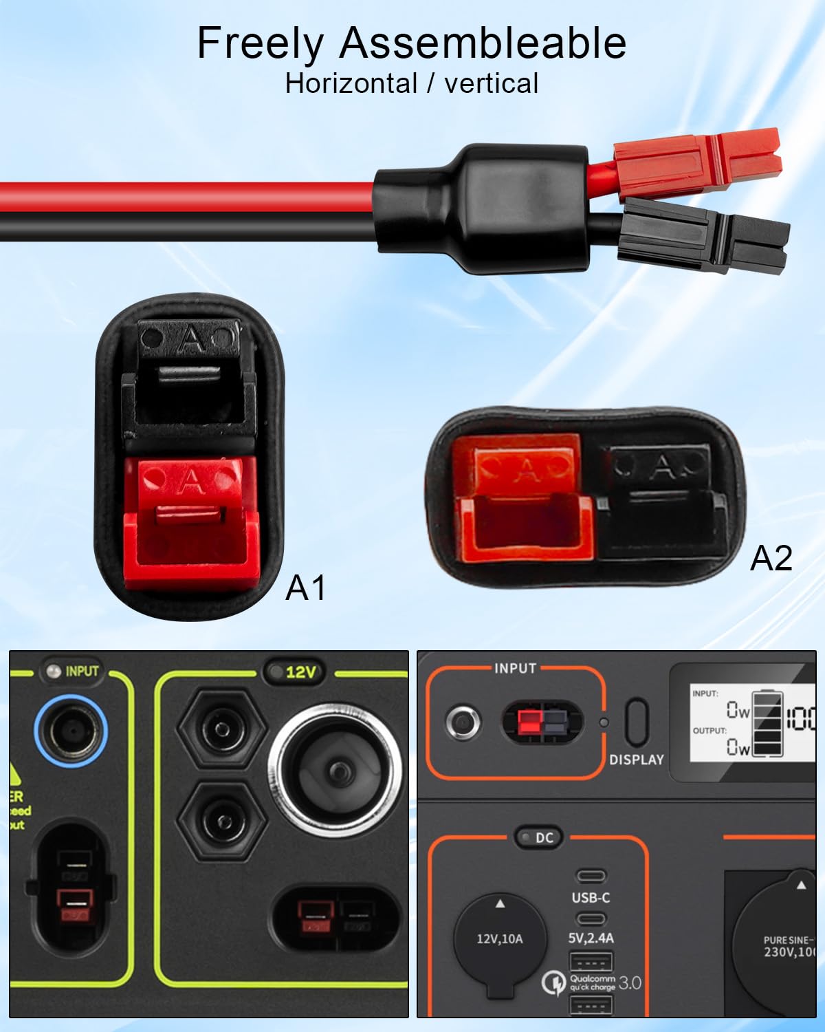 20FT 10AWG Solar Panel Extension Cable Fit for Anderson Adapter and Solar Connector, Solar Panel Charging Cable with Female and Male Weatherproof Connectors Fit for Anderson Generator Power Station