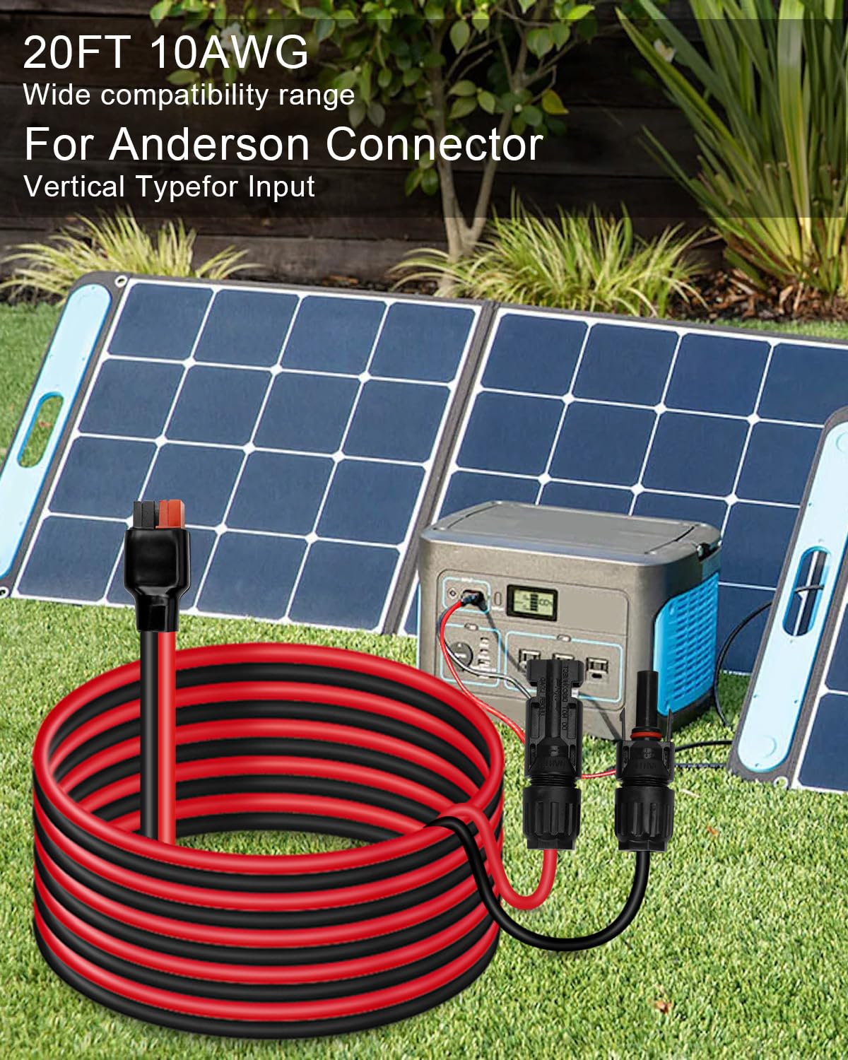 20FT 10AWG Solar Panel Extension Cable Fit for Anderson Adapter and Solar Connector, Solar Panel Charging Cable with Female and Male Weatherproof Connectors Fit for Anderson Generator Power Station