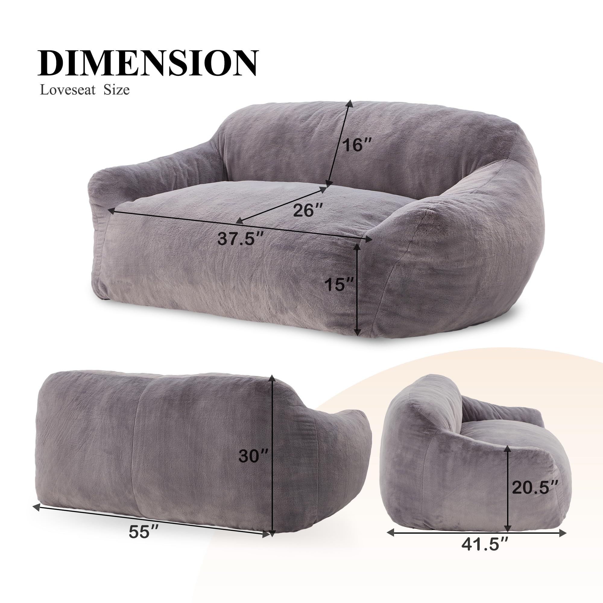 Homguava Sofa Couch, Futon Couch Bed with Armrest, 2-Seater Loveseat Sofa Soft Faux Fur Sleeper Sofa, Small Couchs for Living Room,Bedroom,Apartment (GREY)