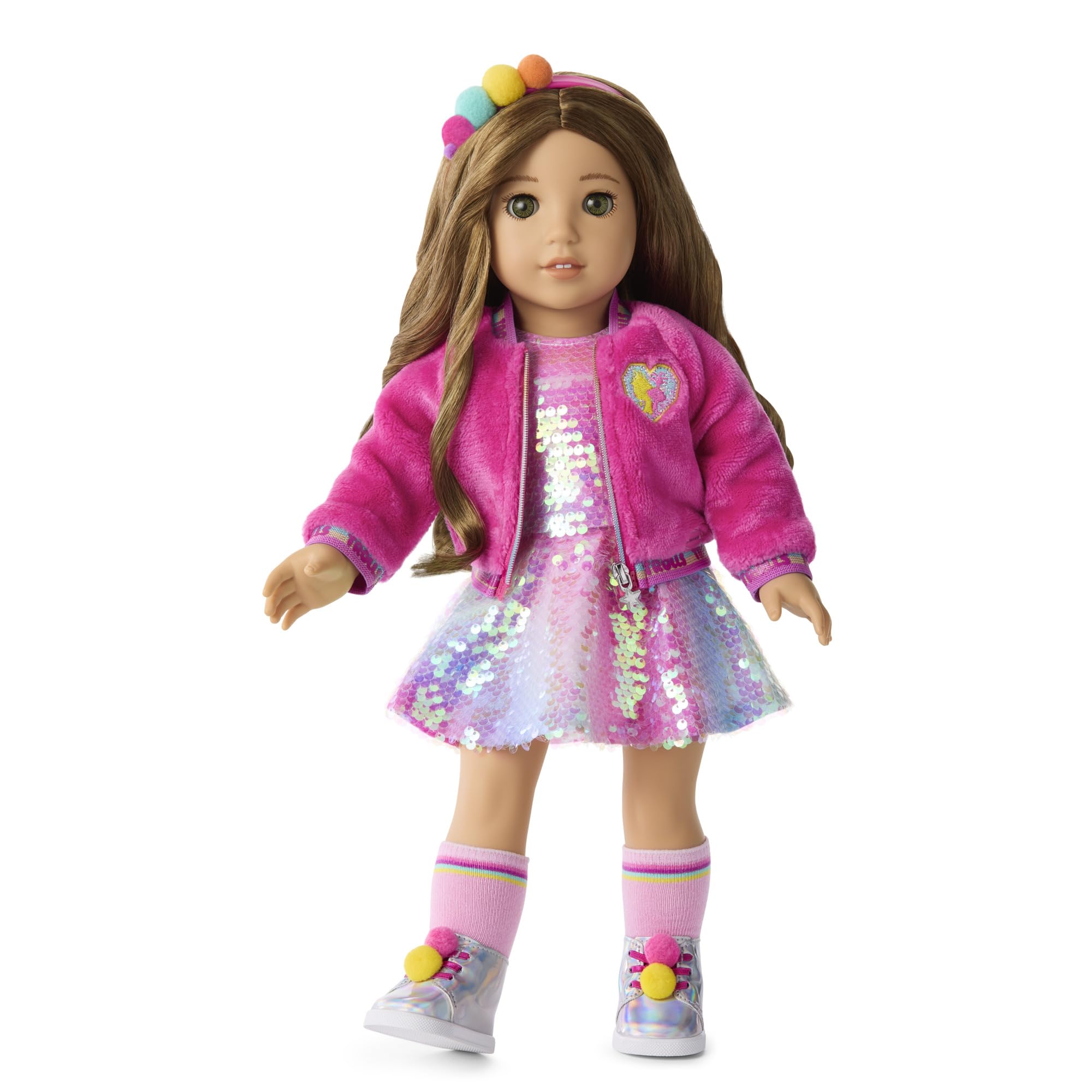 American Girl x DreamWorks Trolls Truly Me 18-inch Doll Clothes Fuzzy Fuchsia Sparkle Outfit with Jacket, 7 pcs, Ages 6+