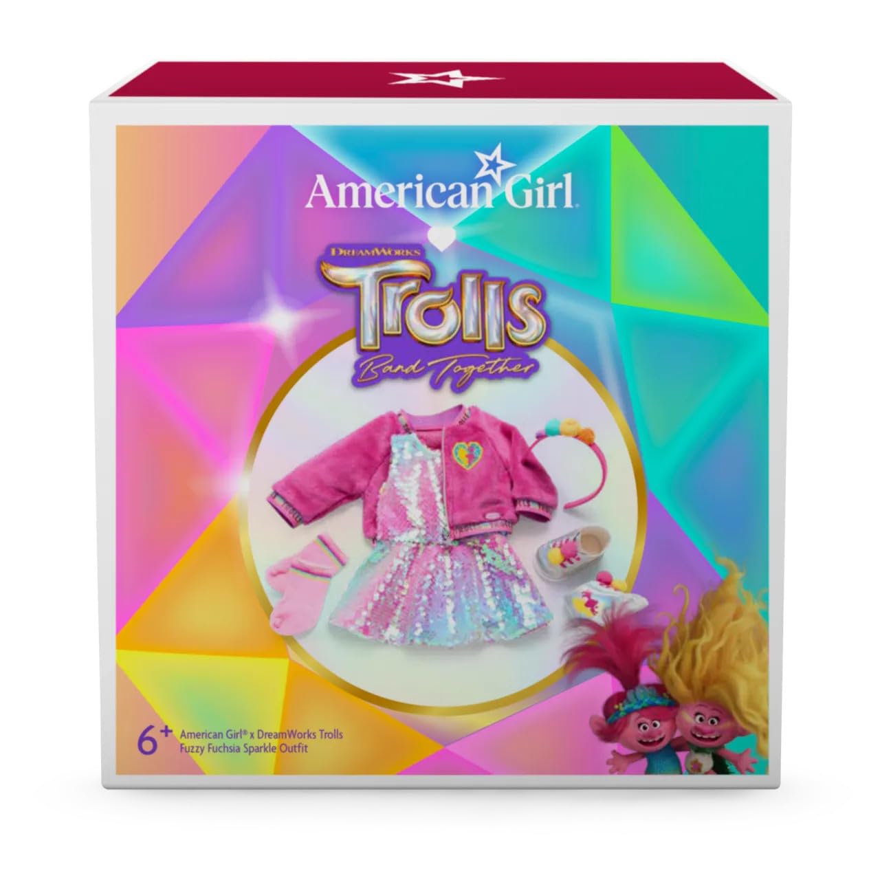 American Girl x DreamWorks Trolls Truly Me 18-inch Doll Clothes Fuzzy Fuchsia Sparkle Outfit with Jacket, 7 pcs, Ages 6+