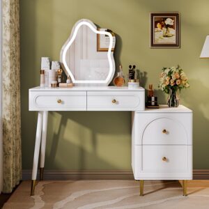 chrangmay vanity desk with mirror and lights,small makeup vanity with 4 drawers,modern makeup table with adjustable cabinet for bedroom,makeup room,writing desk,white