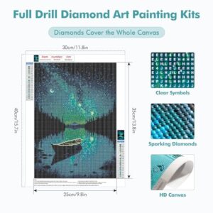 MOGTAA Starry Night Diamond Art Painting Kits for Adults, Canoe Lake Moon Diamond Painting Kits for Beginners, DIY 5D Diamond Dots Kits Landscape Gem Craft for Home Art Decor 12x16 inch