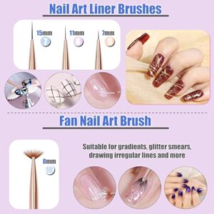 KINGMAS Nail Art Brushes, 10Pcs Nail Gel Polish Painting Brush Drawing Pen, Nail Liner Brush and Nail Dotting Pen Nail Dust Cleaning Brush