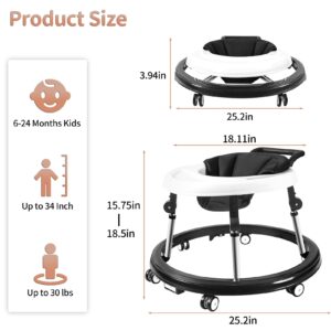 Baby Walker, 9-Gear Height Adjustable Baby Walker with Wheels, Foldable Infant Toddler Walker with Foot Pads, Baby Walkers and Activity Center for Baby Boys and Baby Girls 6-24 Months