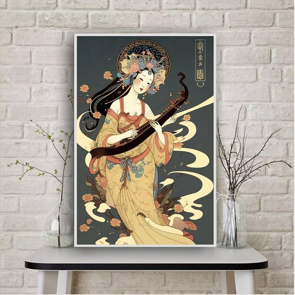 Home Decor Garden Decor Oil Paint Printing - The Moon Mermaid, Watercolour Modern Pictures Fashion Craft Birthdays Gifts for Friends 12X16in Unframed