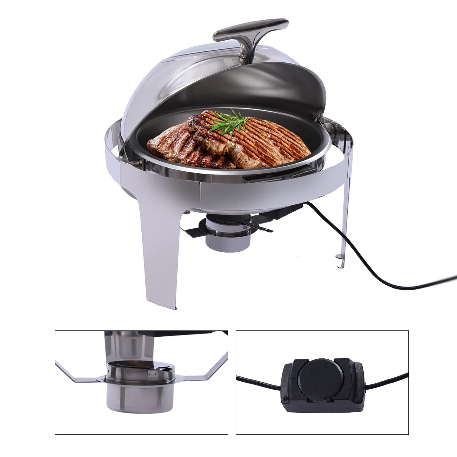 6.3QT Round Chafing Dish Buffet Set, Stainless Steel Food Warmer with 2 Pots