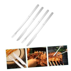 GANAZONO 5 Sets Barbecue and Fork Stainless Steel Fork Cutter Outdoor Barbecue Tools smore kit Sushi kit Barbecue Fork Brisket Long Handle Cutter Meat Knives Portable