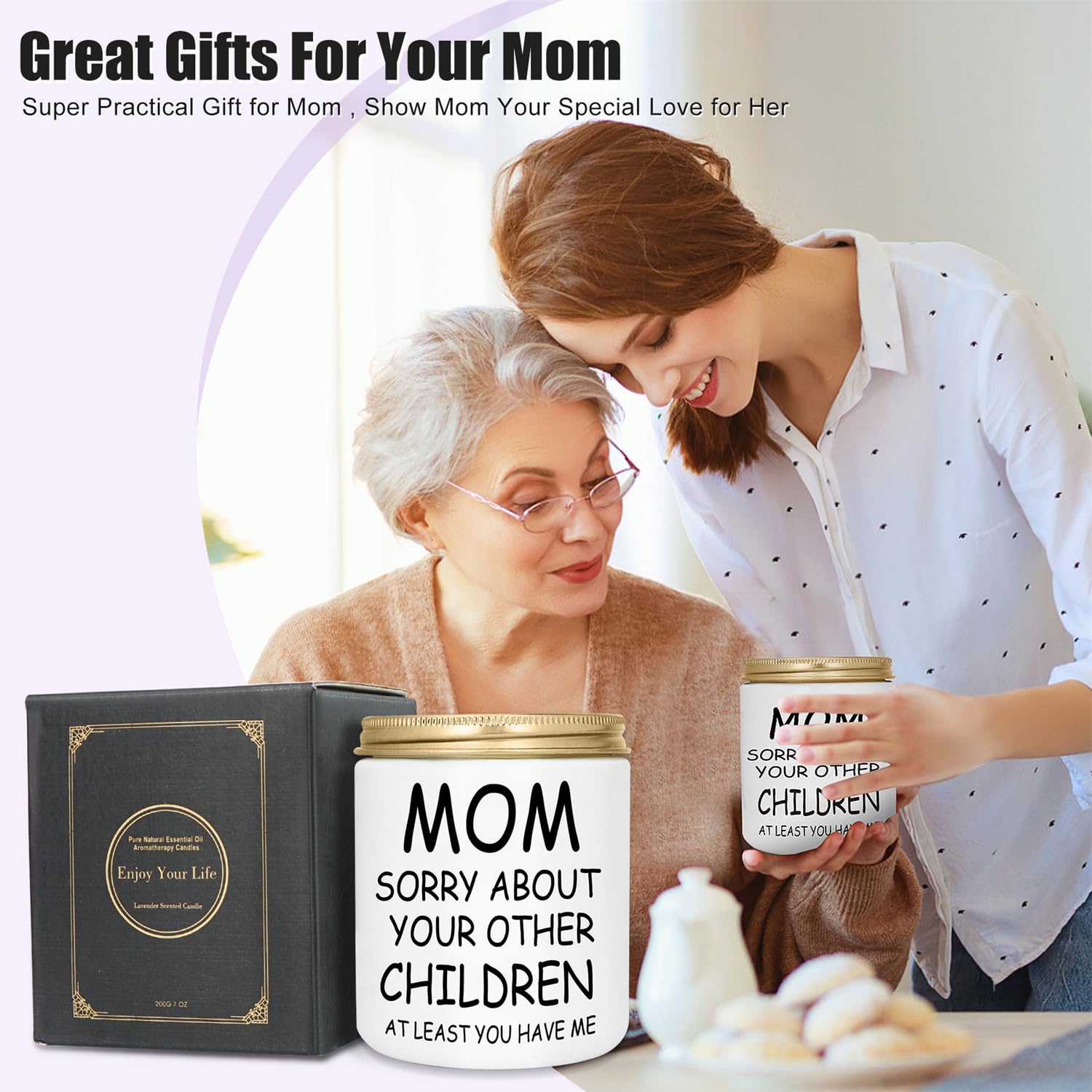 Gift for Mom from Daughter Birthday Gift for Mom from Son -7ozSoy Wax Lavender Long Burn Time Scented Candle- Unique Bday Christmas Mother Day Presents for Mother Who Wants Nothing