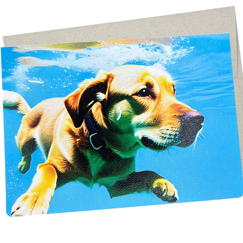 Underwater Yellow Lab Greeting Card with Envelope (5X7 Inches and Blank Inside for All Occasions) Swimming Yellow Labrador on card for Birthday, Anniversary, or Thinking of You - 281