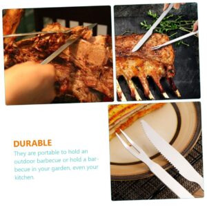 Yardwe 5 Sets Barbecue and Fork Stainless Meat Cooking Fork Meat Fork BBQ Fork Fruit Camping Grill Utensils Knives Smore Kit Barbecue Knives Outdoor Tableware