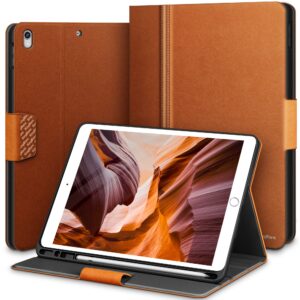 KingBlanc Case for iPad Air (3rd Generation) 10.5" 2019 / iPad Pro 10.5 inch 2017 Case with Apple Pencil Holder, Vegan Leather Smart Cover, Auto Sleep/Wake, Multi-Angle Folding, Brown