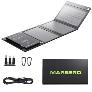 marbero foldable solar panel 21w for portable power bank solar generator, solar charger iphone, ipad, camping, outdoor adventures, power outage qc3.0 usb ports & dc output