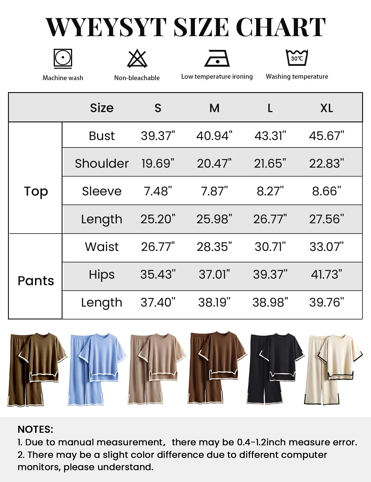 Wyeysyt Women Lounge Sets 2 Piece Sweater Knit Short Sleeve Pullover Tops Wide Leg Pants Elastic Waist Sweatsuits(Khaki-M)