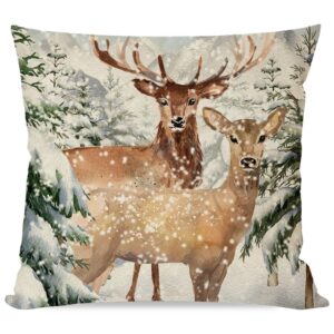 PANDICORN Christmas Pillow Covers 20x20 Set of 4 Hello Winter Wonderland Forest Reindeer Farmhouse Rustic Christmas Decorations Christmas Pillows Decorative Throw Pillows Cases Holiday Decor for Couch